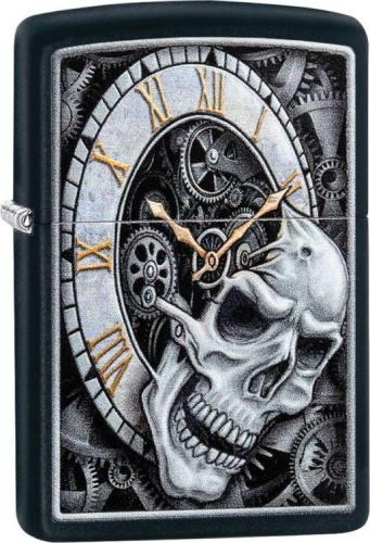 499 ZIPPO ЗажигалкаSkull Clock с покрытием Black Matte